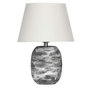 StoneTouch Seramik Abajur – Krem Şapkalı Doğal Doku