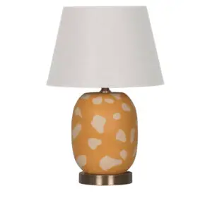 Turuncu Marakesh Seramik Abajur – El Yapımı Otantik Tasarım ve Zarif Aydınlatma-Krem Şapka