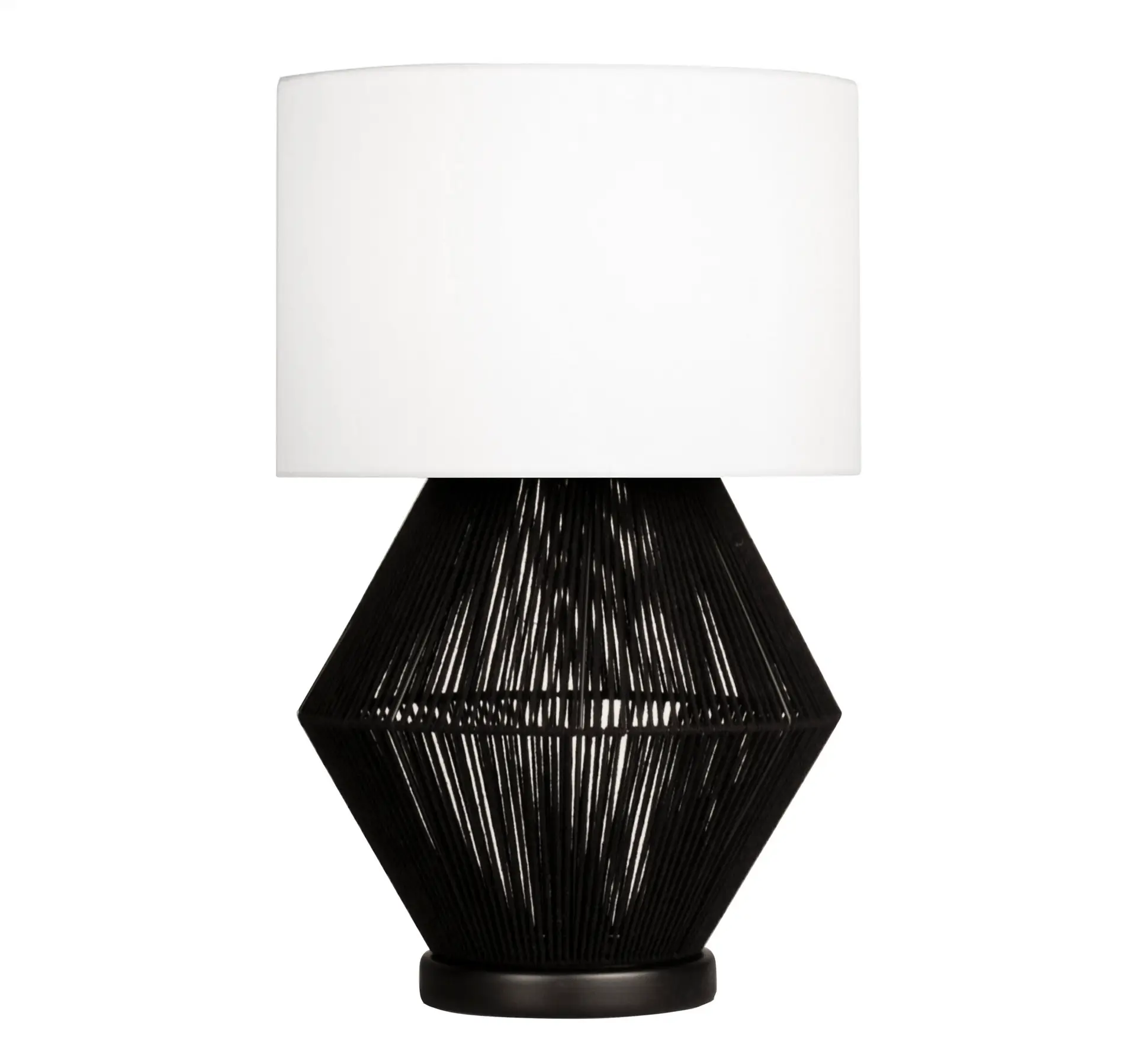 Luna Noir Abajur – Siyah Tel Gövdeli, Krem Kumaş Şapkalı (51 cm)