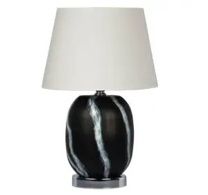Modern Tasarım Siyah Mermer Gövdeli Krem Başlıklı Abajur