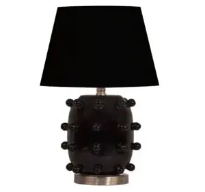 Siyah Roma Seramik Abajur – El Yapımı Seramik Gövde & Siyah Kumaş Şapka