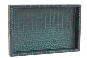 Orta Boy Mat Koyu Yeşil Krokodil Desen Suni Deri Tepsi