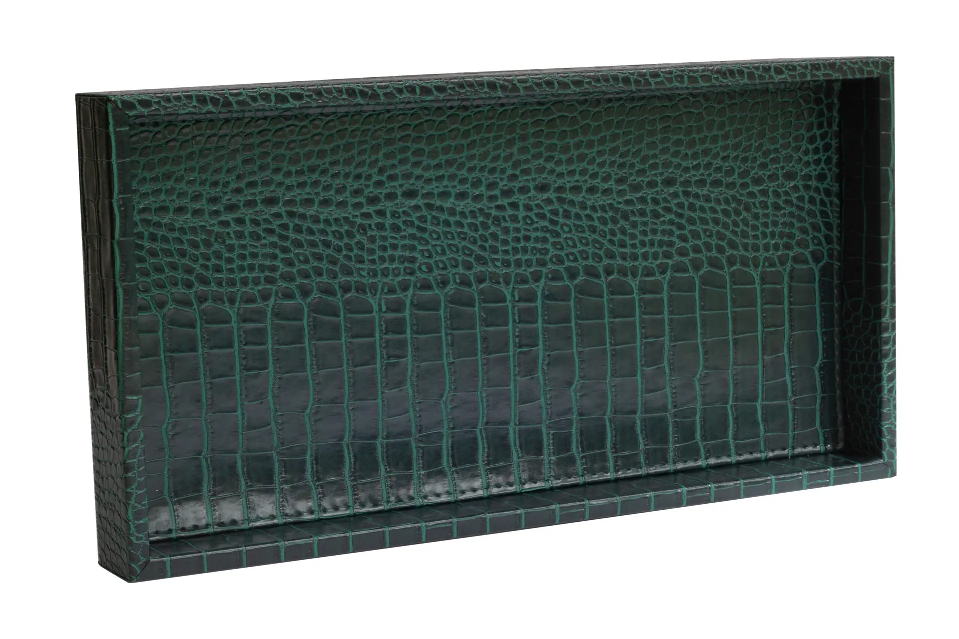 Büyük Boy Mat Koyu Yeşil Krokodil Desen Suni Deri Tepsi