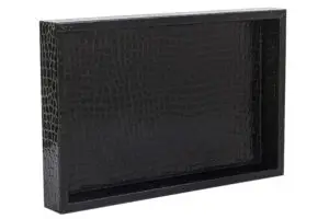 Orta Boy Parlak Siyah Krokodil Desen Suni Deri Tepsi