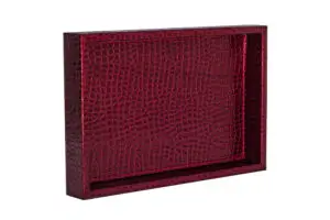 Küçük Boy Parlak Bordo Krokodil Desen Suni Deri Tepsi