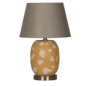 Turuncu Marakesh Seramik Abajur – El Yapımı Otantik Tasarım ve Zarif Aydınlatma-Bej Dokulu Şapka