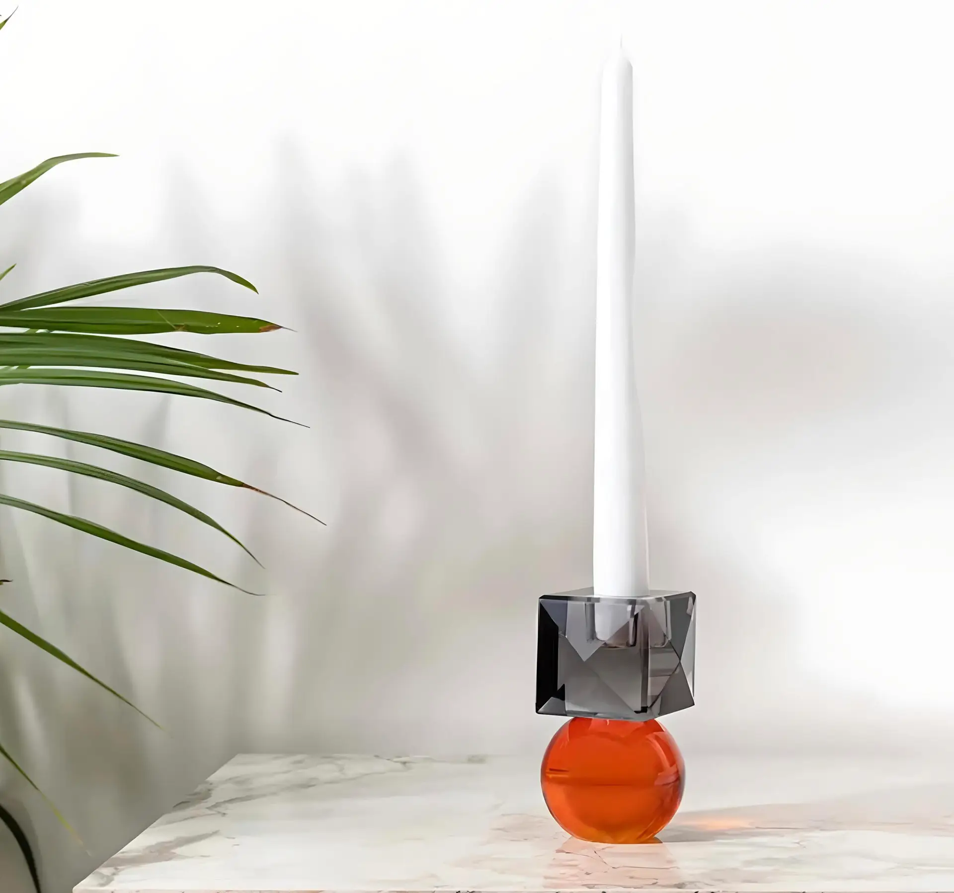 Füme/ Turuncu Cam Şamdan – Modern ve Şık Dekor Seçeneği