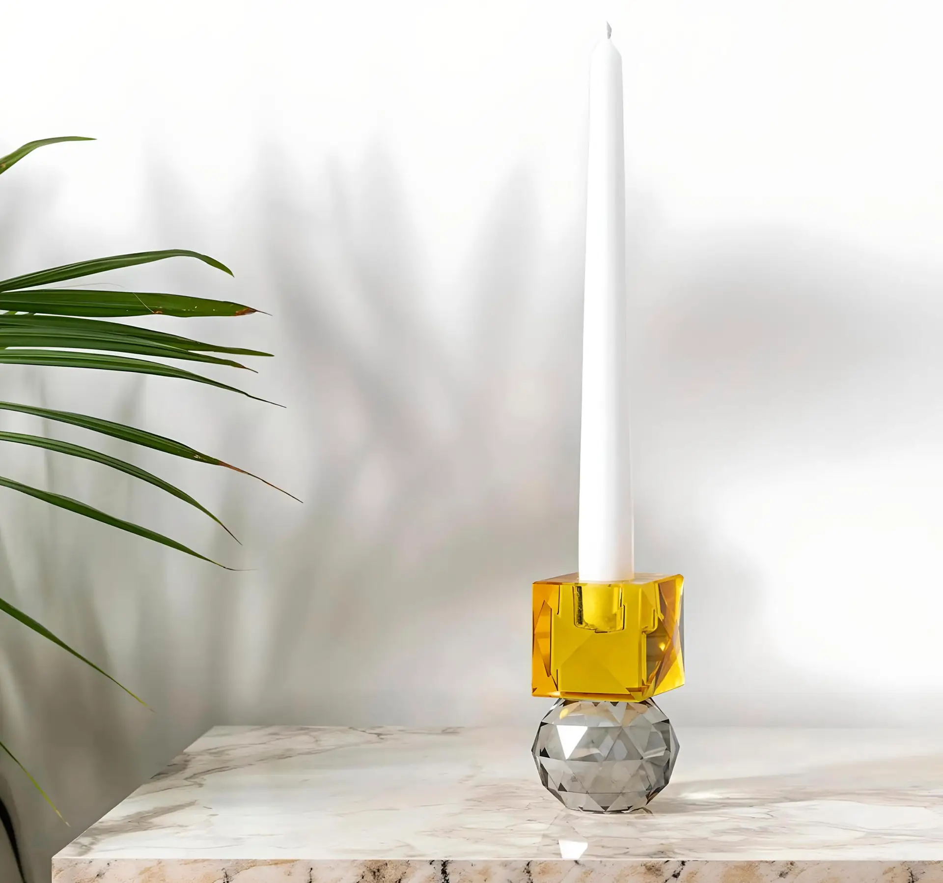 Sarı/ Füme SPARKLE Cam Şamdan – Modern ve Şık Dekor Seçeneği