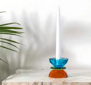 Turkuaz/ Yeşil/ Turuncu SPARKLE Cam Şamdan – Modern ve Şık Dekor Seçeneği