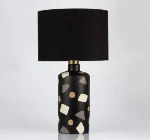 Siyah Renk Terazzo görünümlü Seramik Abajur- Siyah Başlık