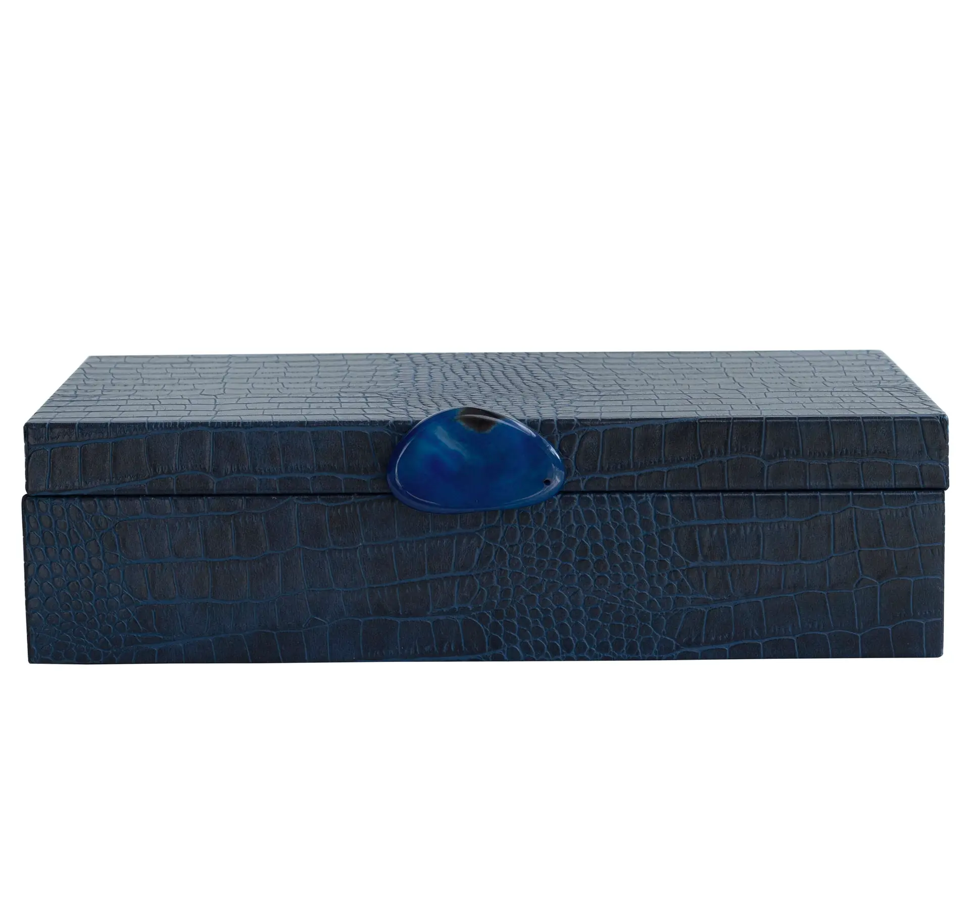 Büyük Boy Lacivert Kroko Desenli Suni Deri Kutu – El Yapımı Dekoratif Organizer