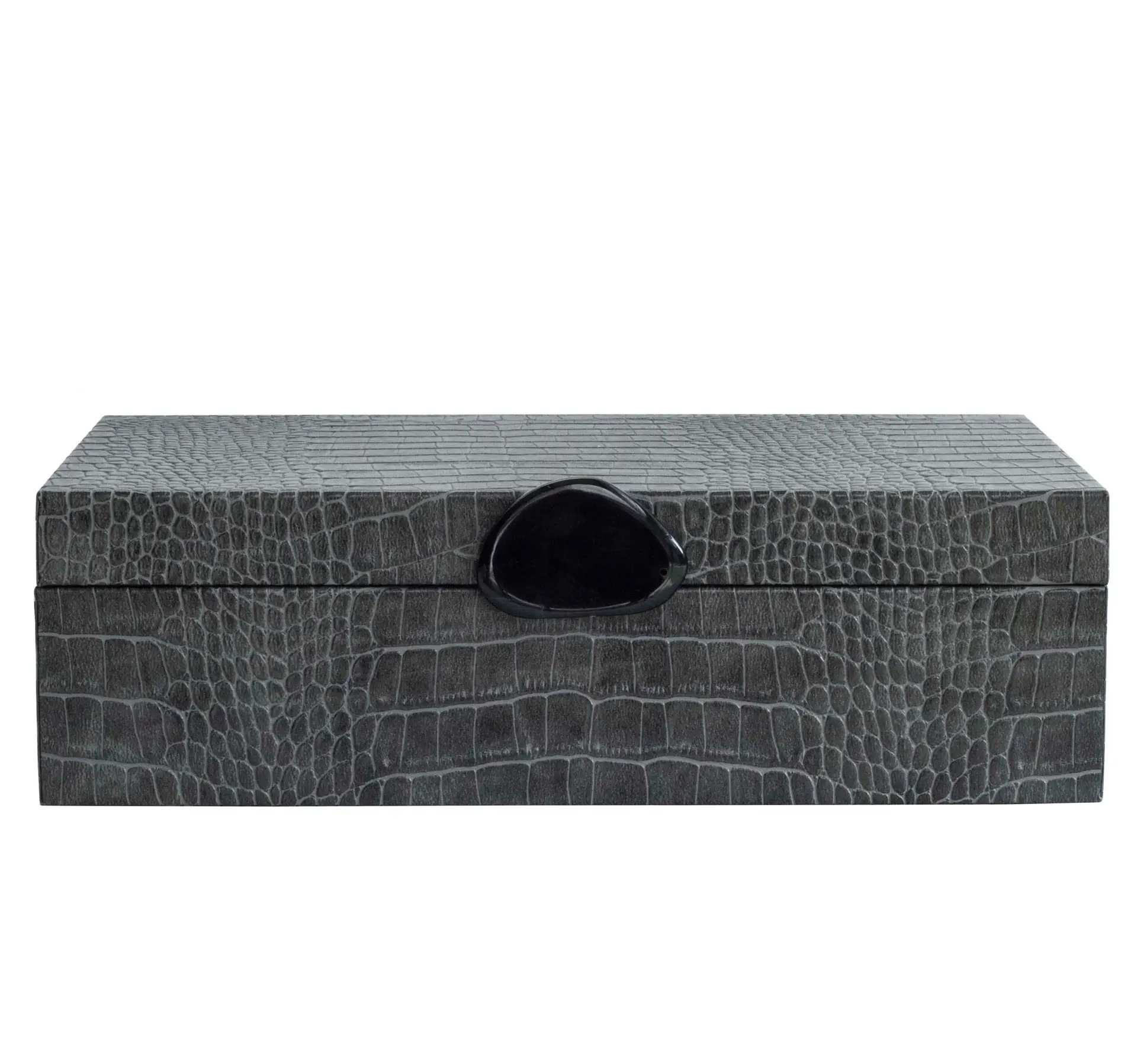 Büyük Boy Antrasit Kroko Desenli Suni Deri Kutu – El Yapımı Dekoratif Organizer