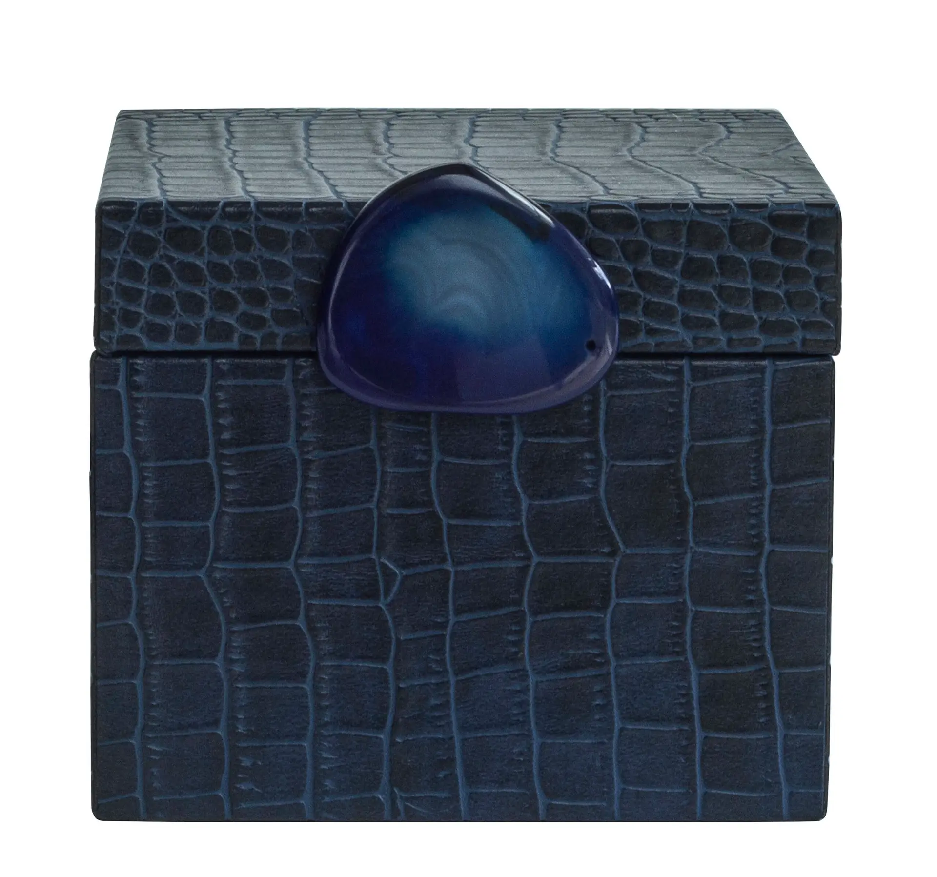 Lacivert Suni Deri Kroko Desenli Küçük Boy Kutu – El Yapımı Dekoratif Organizer