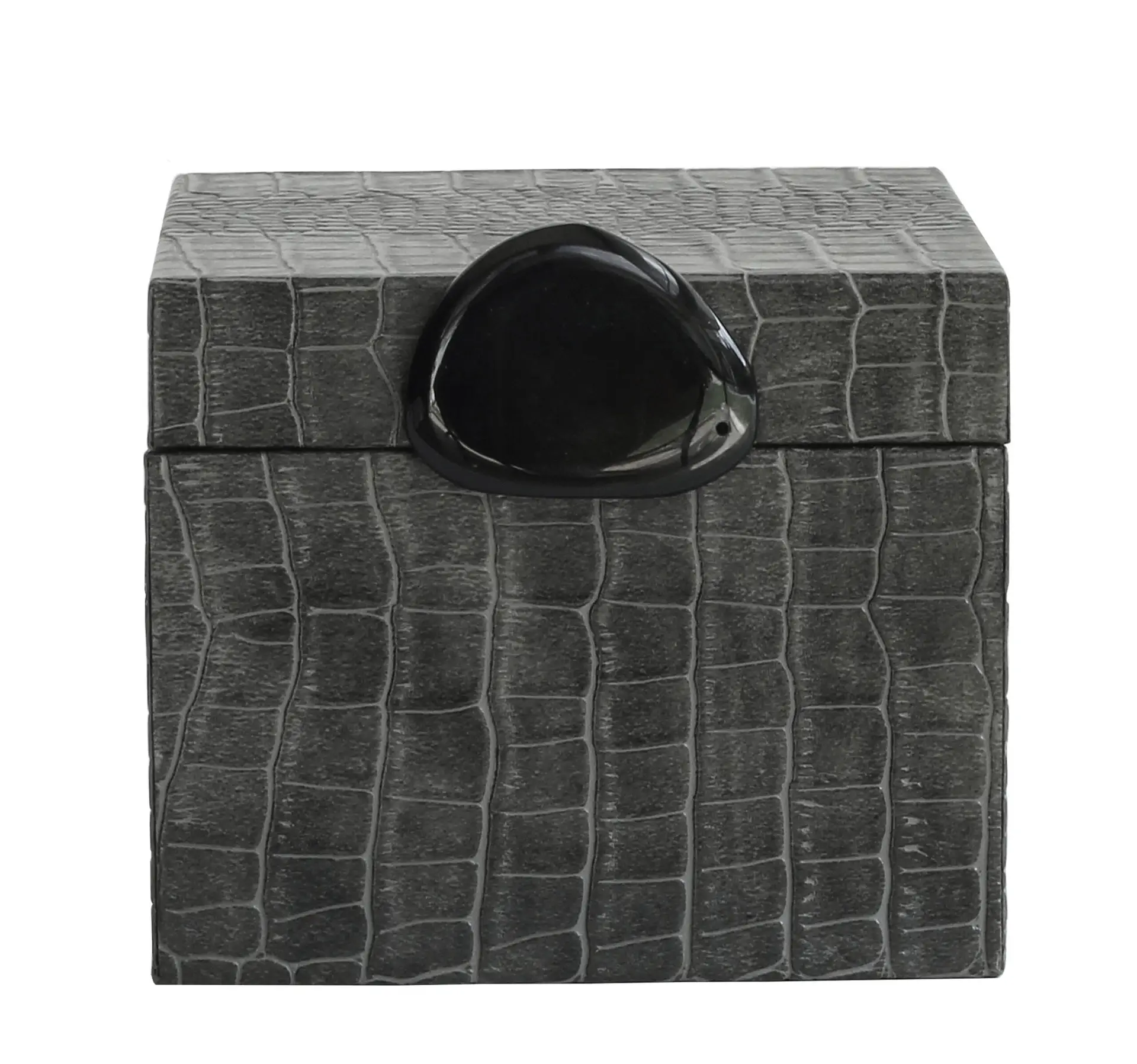 Küçük Boy Antrasit Timsah (Kroko) Desenli Suni Deri Kutu – El Yapımı Tasarım