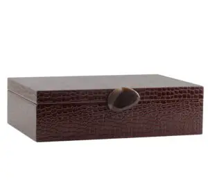 Büyük Boy Kahverengi Kroko Desenli Parlak Suni Deri Kutu – El Yapımı Dekoratif Organizer